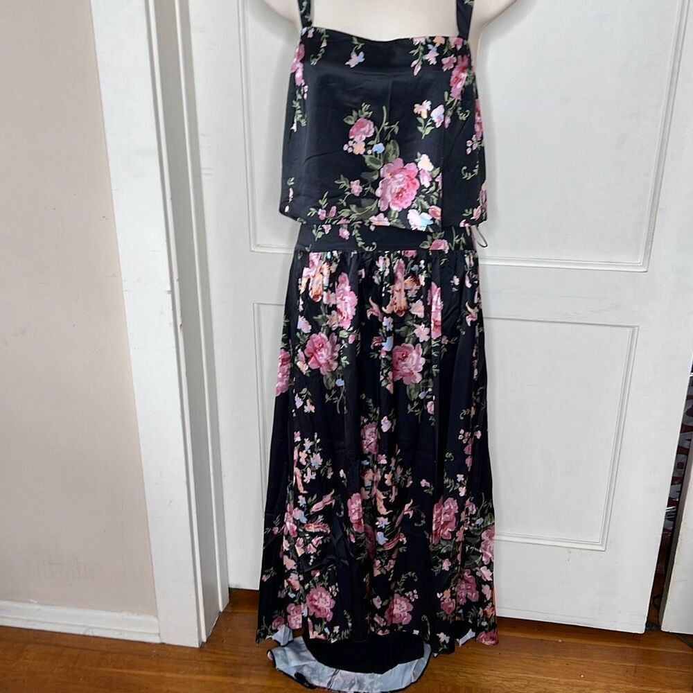 Petal & Pup Lulu Floral Two-Piece High-Low Dress Black Floral Nwot Size XL